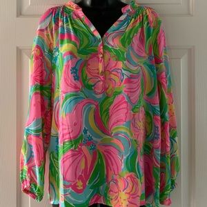 Silk Lilly Pulitzer floral long sleeve top
